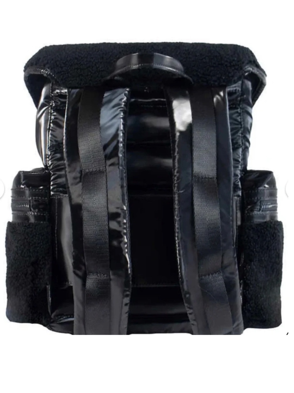 Pajar Glossy Shearling Black Puffer Backpack with Sherpa Trim - Picture 6 of 8